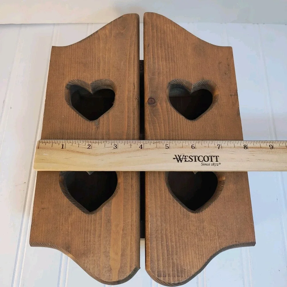 Vintage Heart Cut Out Wood Wall Cabinet Shelf Curio Spice 4 Hidden Pegs Cottage